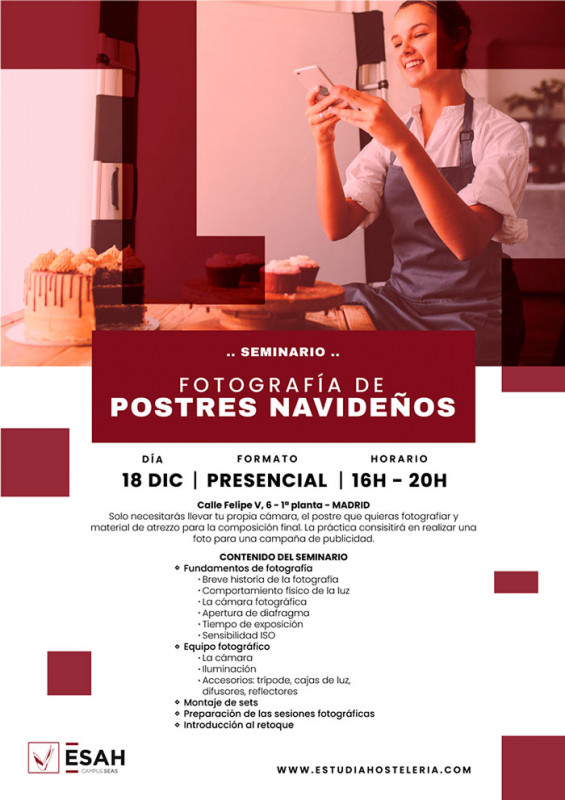 Cartel seminario fotografía para postres navideños 2021